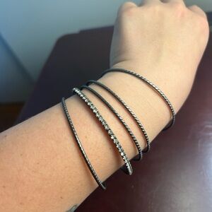 Elegant Black and Silver Bangle Set